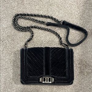 Rebecca Minkoff Chevon Quilted Charcoal Velvet Crossbody Bag/ gunmetal hardware